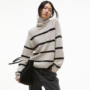 NWT H&M Rib-Knit Turtleneck Sweater |  Light Beige/Striped | Size L